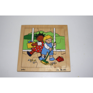Vintage puzzel met opruimende kinderen